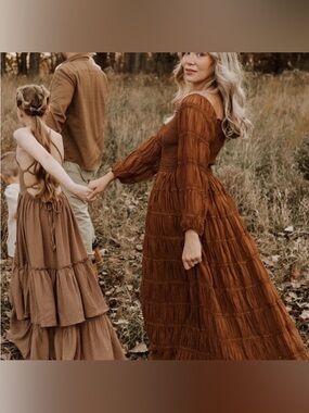 Bohemian Smocked Maxi Dress in Brown NWT by Indie Blue